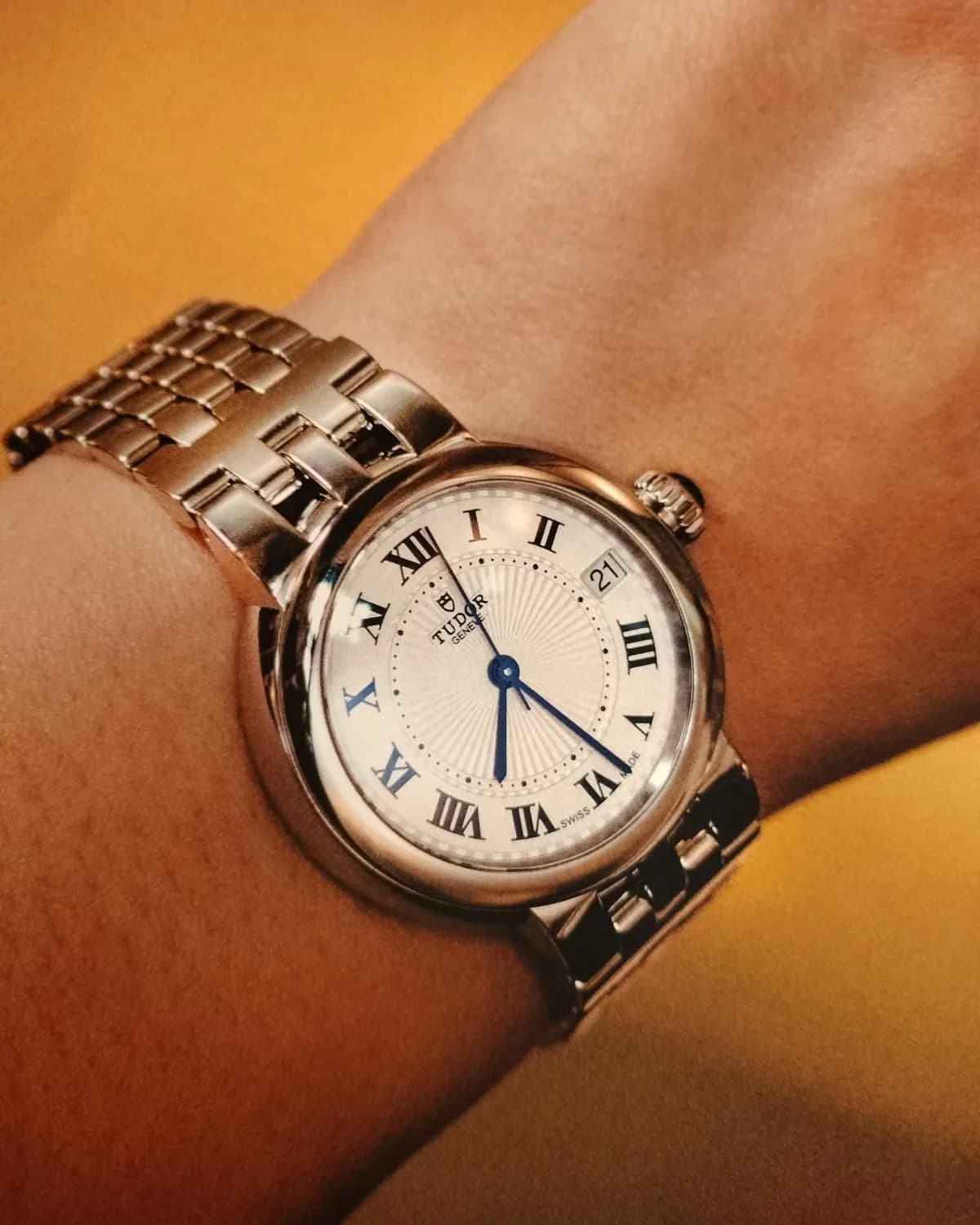Tudor 1908 — brown leather and polished case
