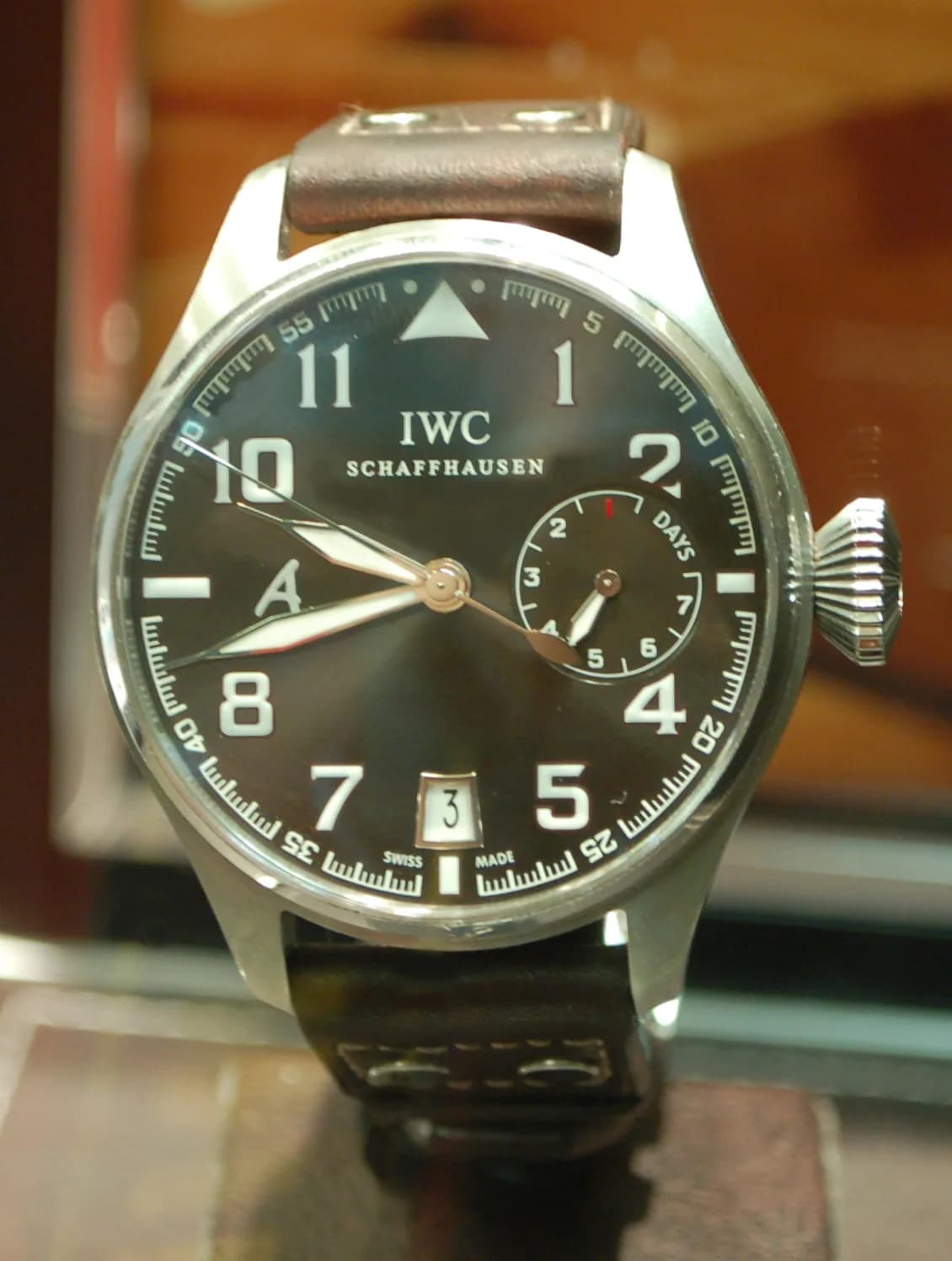 IWC Big Pilot — ship-wheel crown and large dial